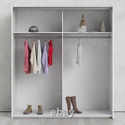 Armoire coulissante blanche à portes miroir à 2 étagères 180cm de rangement pour vêtements Fowler