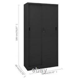 Armoire de classement de bureau à portes coulissantes verrouillables avec étagère ajustable, anthracite