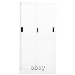 Armoire de classement de bureau avec portes coulissantes verrouillables, étagères ajustables, blanc