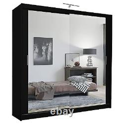 Armoire de rangement à portes coulissantes avec miroir, rails de suspension, étagères - Mobilier de chambre