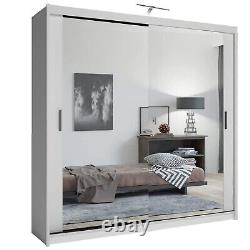 Armoire de rangement avec portes coulissantes miroir de 100cm, étagères suspendues et penderie pour chambre