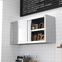 Armoire de rangement de cuisine suspendue à double paroi en acier inoxydable avec portes coulissantes