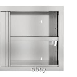 Armoire de rangement de cuisine suspendue à double paroi en acier inoxydable avec portes coulissantes