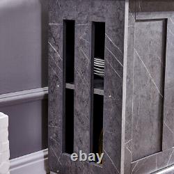 Armoire de rangement moderne à deux portes coulissantes en gris avec étagères à deux niveaux pour la cuisine.