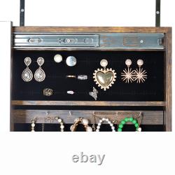 Armoire de rangement pour bijoux avec miroir intégral et glissière pouvant être suspendue à la porte