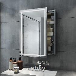 Armoire de salle de bain à miroir LED éclairé avec porte coulissante, capteur IR et rangement