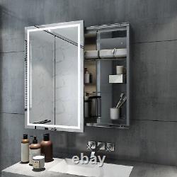 Armoire de salle de bain à miroir LED éclairé avec porte coulissante, capteur IR et rangement