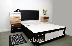 Base de lit Divan 2.6 3 4 4.6 5 pieds avec rangement et tête de lit en noir et matelas