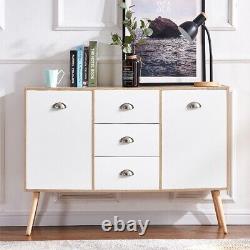 Buffet de maison blanc avec 2 portes et 3 tiroirs, armoire de rangement organisateur