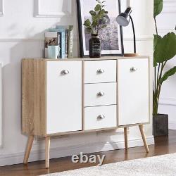 Buffet de maison blanc avec 2 portes et 3 tiroirs, armoire de rangement organisateur