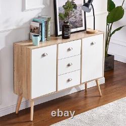 Buffet de maison blanc avec 2 portes et 3 tiroirs, armoire de rangement organisateur