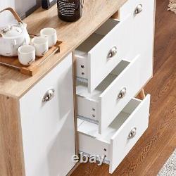 Buffet de maison blanc avec 2 portes et 3 tiroirs, armoire de rangement organisateur