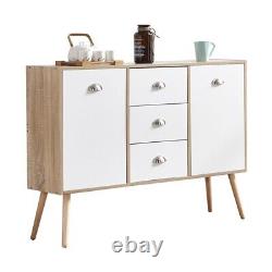 Buffet de maison blanc avec 2 portes et 3 tiroirs, armoire de rangement organisateur