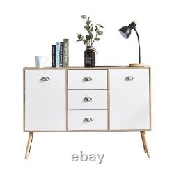 Buffet de maison blanc avec 2 portes et 3 tiroirs, armoire de rangement organisateur