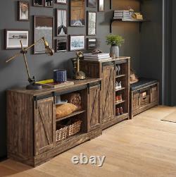 Buffet de rangement industriel avec porte, étagère de côté rustique, armoire vintage pour hall ou cuisine.