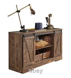 Buffet de rangement industriel avec porte, étagère de côté rustique, armoire vintage pour hall ou cuisine.