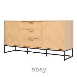 Buffet en chêne moderne avec 3 tiroirs, 2 portes, armoire de rangement, meuble télé