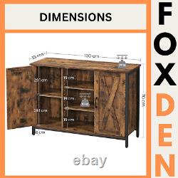 Buffet industriel vintage avec portes de grange style ferme et étagères de rangement