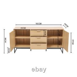 Buffet téléviseur en chêne de luxe avec 3 tiroirs, 2 portes, et une longueur de 160 cm.