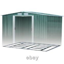 Grand abri de jardin de rangement extérieur 10 X 8FT avec porte coulissante en métal galvanisé vert