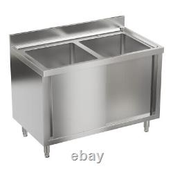 Grand meuble évier de cuisine à double cuve avec armoire de rangement coulissante et table de travail