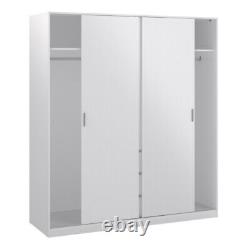 Grande armoire blanche triple avec portes coulissantes, 3 tiroirs, étagères, barre de suspension et rangement