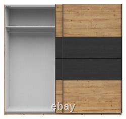 Grande armoire de rangement à portes coulissantes pour chambre à coucher, unité en chêne/noir effet chêne 240cm Maio