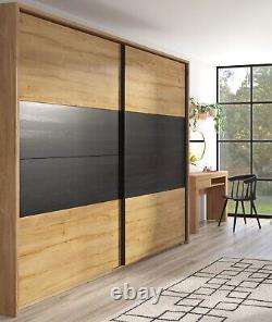 Grande armoire de rangement à portes coulissantes pour chambre à coucher, unité en chêne/noir effet chêne 240cm Maio