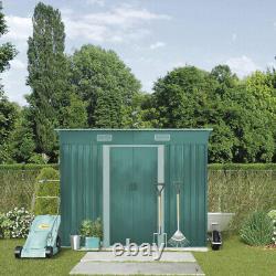 Hangar de jardin en métal ondulé vert avec base gratuite, porte coulissante et espace de rangement pour outils de 4ftx8ft