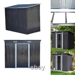 Hangar de rangement pour outils de jardin et base de 4x6 pieds avec toit en pente pour vélos et porte coulissante en français