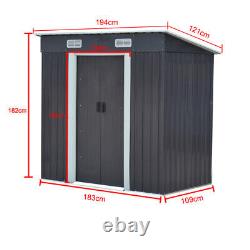 Hangar de rangement pour outils de jardin et base de 4x6 pieds avec toit en pente pour vélos et porte coulissante en français