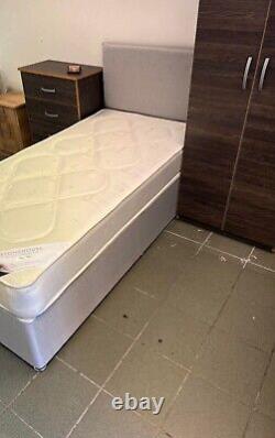 Lit Divan Court 2ft6 x 5ft9, matelas profond matelassé de taille spéciale 3ftx5ft9 avec rangement.