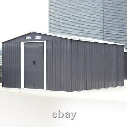 Maison d'outils en acier avec grande porte coulissante XXL 12ftx10ft Abri de jardin avec conteneur de ventilation d'air