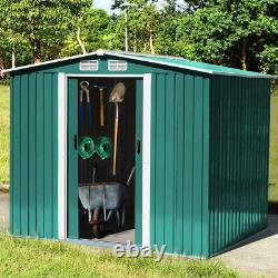 Maison de jardin pour outils de rangement extérieur 8X 8 avec porte coulissante en métal galvanisé vert