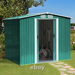 Maison de jardin pour outils de rangement extérieur 8X 8 avec porte coulissante en métal galvanisé vert