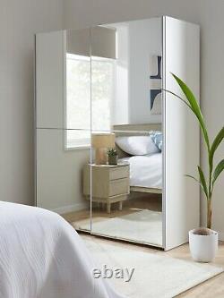 Nico 150cm Armoire à glace coulissante à 2 portes, étagères de rangement pour chambre blanche, rail