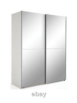 Nico 150cm Armoire à glace coulissante à 2 portes, étagères de rangement pour chambre blanche, rail