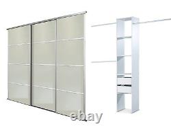 Portes de placard coulissantes (verre blanc x3) et rangement. Jusqu'à 2692mm (8ft 10ins) de largeur.