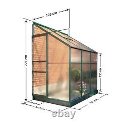 Serre Lean-To en polycarbonate avec cadre en aluminium et porte coulissante pour magasin de plantes