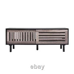 Support TV de 120cm avec portes coulissantes, unité de rangement, meuble télé en bois console table