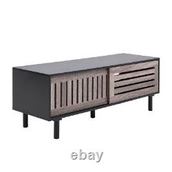 Support TV de 120cm avec portes coulissantes, unité de rangement, meuble télé en bois console table