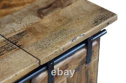 Table basse avec porte coulissante en bois de mangue massif naturel de Raipur avec compartiment de rangement