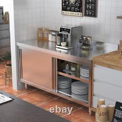 Table de restauration en acier inoxydable avec armoire de rangement à portes coulissantes pour cuisine de restaurant