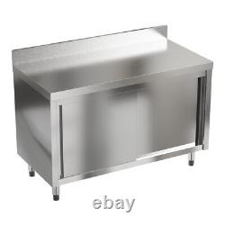 Table de travail en acier inoxydable pour la restauration à deux niveaux avec armoire de rangement coulissante pour la cuisine