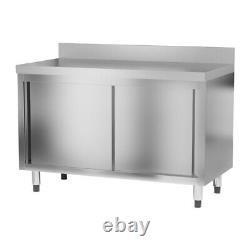 Table de travail en acier inoxydable pour la restauration à deux niveaux avec armoire de rangement coulissante pour la cuisine
